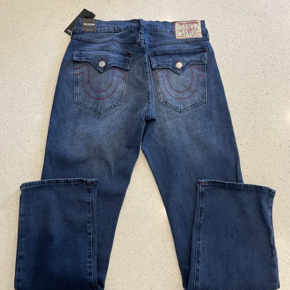 NWT True Religion Jeans Ricky Mens Size 32x34 No Flap SN Relaxed Straight Blue